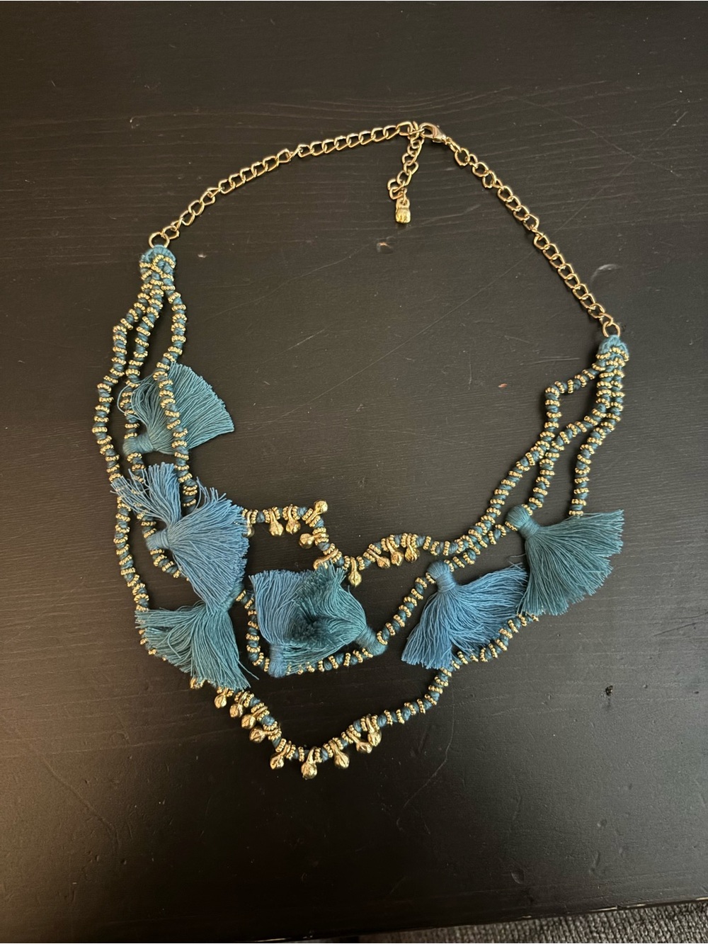 Boho Teal Tassel Statement Necklace - Women Jewelry